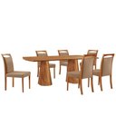 Ver imagem 2 de Mesa Noronha 180cm Tampo Laminado Barril com 6 Cadeiras Livi Linho Palha Imbuia Natural