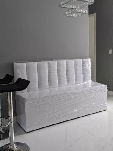 Conjunto Canto Alemão Baú Encosto Ripado Corino 150x45cm Branco - 2