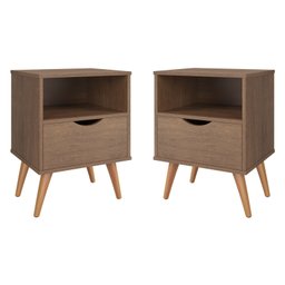 Kit 2 Mesa De Cabeceira Estilo Retrô Pés Em Madeira Maciça Grécia:Canela - 1