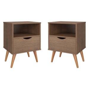 Kit 2 Mesa De Cabeceira Estilo Retrô Pés Em Madeira Maciça Grécia:Canela