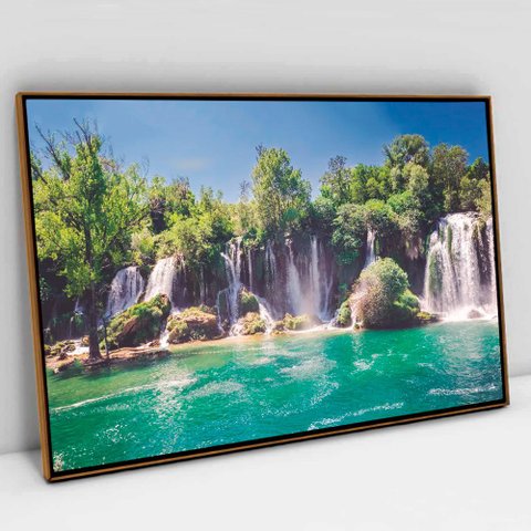 Quadro Decorativo Cachoeira em tela Canvas TACOLADO PAPEL DE PAREDE Moldura Flutuante 4,5cm Freijó 9