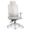 Ver imagem 2 de Kit 2 Cadeiras Escritório Giratória Presidente Flow F02 Base Cinza Sintético Bege - Lyam Decor