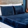 Kit Queen 4 Peças Cobertor Sherpa New Alaska + Jogo Lençol Soft - Marinho - 1
