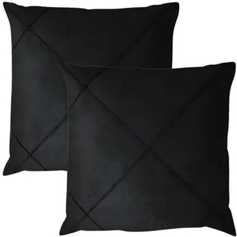 Kit 2 Capa de Almofada Suede Aveludada Drapeada 45x45cm Preto