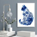 Ver imagem 2 de Quadro Arte Gato Floral Azul 45x34cm:moldura Branca