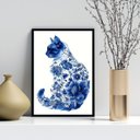 Ver imagem 1 de Quadro Arte Gato Floral Azul 45x34cm:moldura Branca