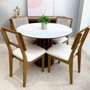 Ver imagem 1 de Mesa Redonda 4 Lugares Tampo de Vidro Off White com Freijó e Cesare Claro Dalla Costa Móveis