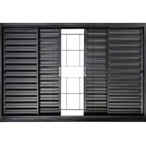 Janela Veneziana 4f 100x100 Req. 7cm sem Vidro Grade Quadrada