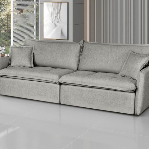 Sofá Retrátil e Reclinável 200cm Linho Milano Cinza