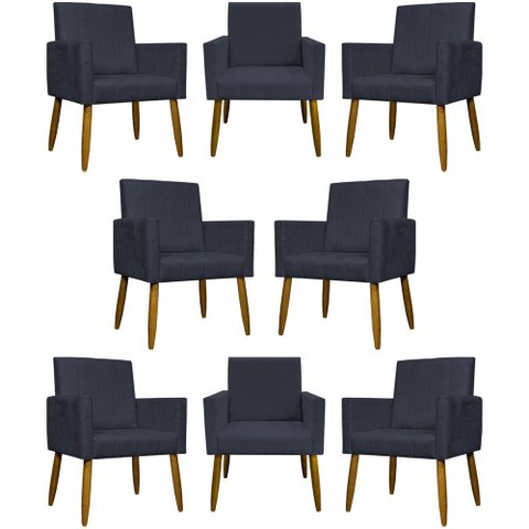 Kit 8 Poltronas Decorativas Mari Pé Palito Castanho - Preto Suede