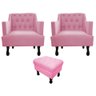 Kit 2 Poltronas Decorativa Julia + Puff Luis Xv Suede Rosa Bebê Pés Madeira Ms Decor - 1