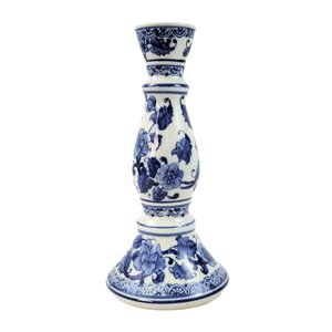 Castiçal Azul e Branco Candelabro Porcelana Decoração