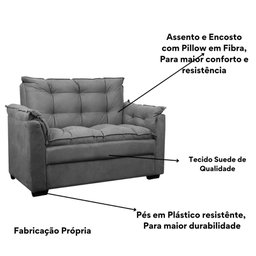 Sofá Confortável 1,40 Pequeno Compacto Small Cor:cinza - 4