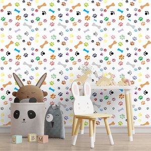 Papel de Parede Adesivo Pet Shop com Patinhas Coloridas 5m