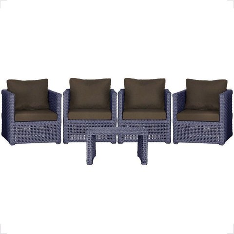 Mesa e 4 Poltronas Madri Corda Náutica Estofado 9 Trama Azul