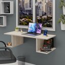 Ver imagem 1 de Mesa Suspensa Escrivaninha Computador 900x420 C/ Prateleiras - Carvalho