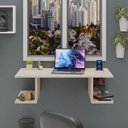 Ver imagem 2 de Mesa Suspensa Escrivaninha Computador 900x420 C/ Prateleiras - Carvalho