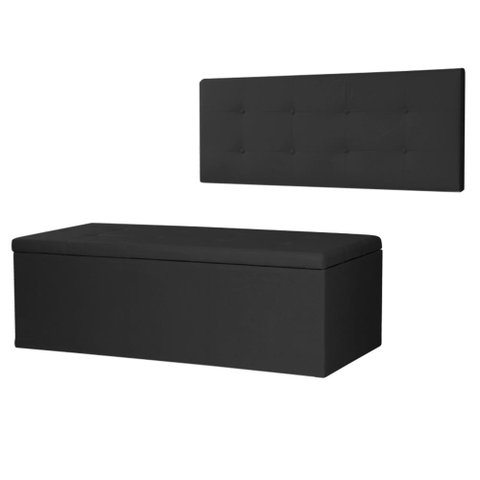 Kit Cabeceira Painel e Calçadeira Baú Casal 1,40m Berlim Suede Preto Dal Poz Estofados