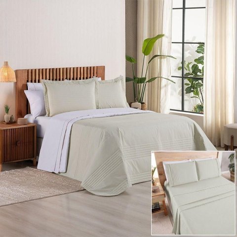 Kit Cobre Leito + Jogo de Cama Premier Queen 7 Peças Hipercal 200 Fios 80% Algodão, 20% Poliéster