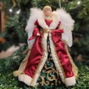 Ver imagem 2 de Anjo Decorativo Natal Ponteira Árvore Seda Luxo Vermelho e Verde 30cm - Noel Decor