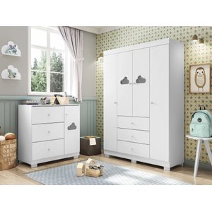 Quarto Infantil Bebê Nuvem Cômoda e Guarda Roupa Branco _ Phoenix Baby