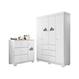 Quarto Infantil Bebê Nuvem Cômoda e Guarda Roupa Branco _ Phoenix Baby - 2