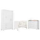Ver imagem 1 de Dormitório Infantil Zaki Guarda Roupa Cômoda e Berço 4 Portas 3 Gavetas MDF Branco Fosco Reller
