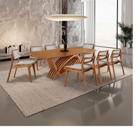 Mesa de Jantar com 8 Cadeiras Madeira Maciça/MDF Zurick/Eloá Premium Quartzo/Imbuia Natural