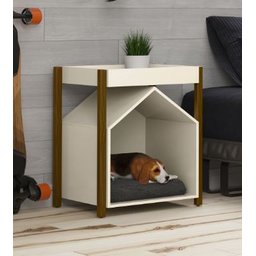 Mesa De Cabeceira Casinha de Cachorro Pet - Off White Com Malbec - Humagui Moveis - 1