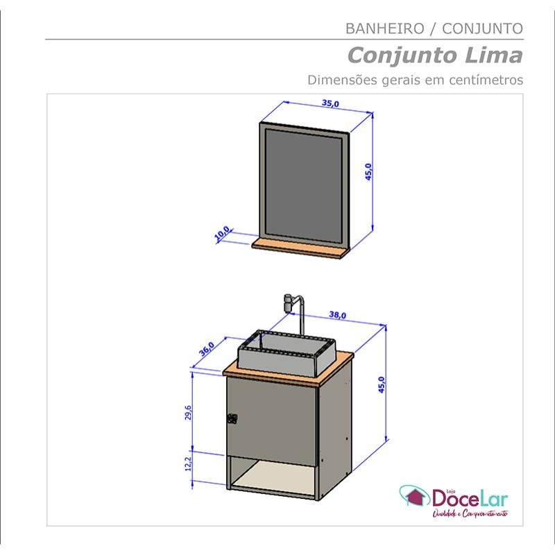 Gabinete Armário 1 Porta Banheiro com Espelho Lima Off White/Nature - 4