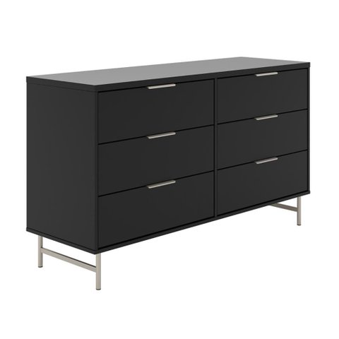 Cômoda 6 Gavetas Yves 135 cm Rack Sala de Estar - Preto Fosco
