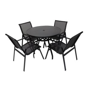 Jogo 4 Cadeiras Lótus Premium Mesa com Tampo Alumínio para Piscina, Jardim e Áreas Internas