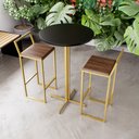 Ver imagem 1 de Jogo Mesa Alta Bistrô Redonda Preta 2 Banquetas Imbuia Confort Industrial Dourado Don Castro Decor I