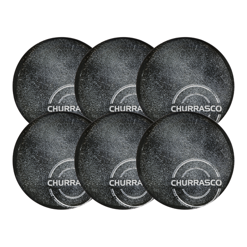 Conjunto 6 Pratos Rasos de Churrasco Carbon 25cm Porcelana Tramontina