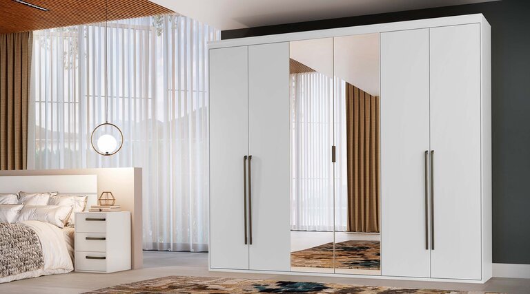 Guarda Roupa Casal 6 Portas com Espelho MDF Originale 2,07 m Belmax:Branco - 2