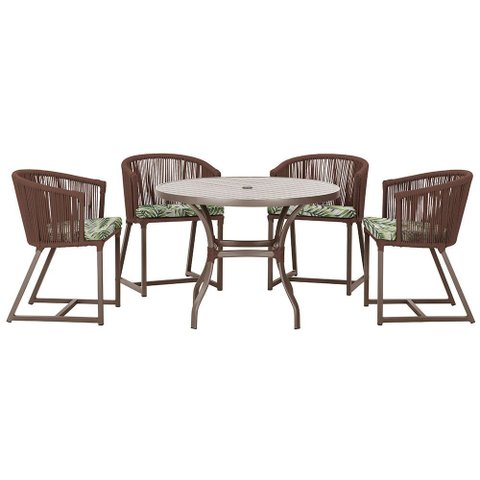Mesa com 4 Cadeiras de Jantar Roma 100cm e Noronha em Aluminío Marrom Corda Nautica Estofado 5 Trama