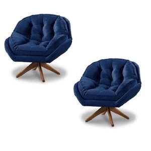 Kit 2 Poltrona Decorativa Califórnia Giratória Suede Azul Marinho - Fm