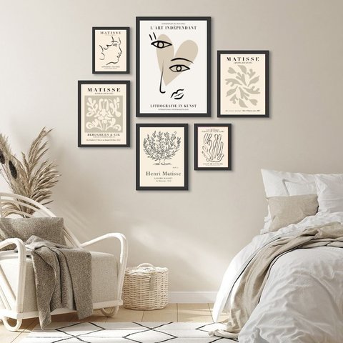 Kit Composição 6 Quadros Matisse Bege:moldura Branca