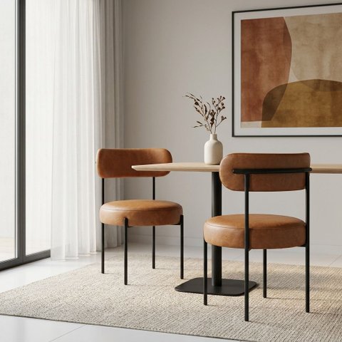 Cadeira Sala de Jantar Margara Kit 2 Base em Aço Preto PU D03 - D'Rossi