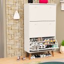 Ver imagem 2 de Sapateira Branca com 3 Portas Basculantes e Pés Retrô