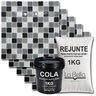 Kit 11 Pastilhas de Vidro Cinza Mix+cola+rejunte Branco - 1