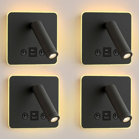 4 Arandela Direcionável Led Leitura Sala Usb e Usb-c Bet84