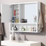 Espelheira Armário Aéreo Branco para Banheiro com Espelho, Porta Escova e Prateleira Boxdecor - 2