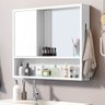 Espelheira Armário Aéreo Branco para Banheiro com Espelho, Porta Escova e Prateleira Boxdecor - 1