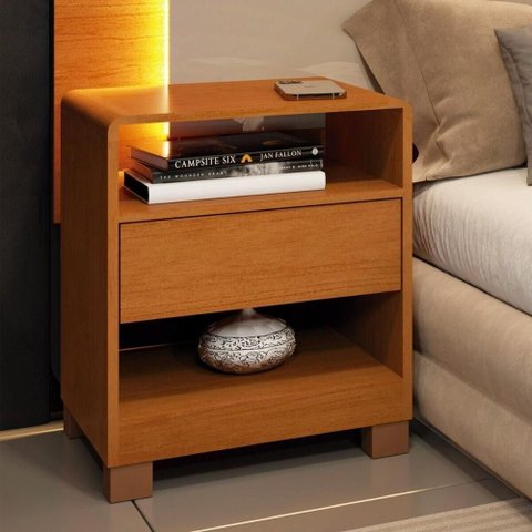 Mesa de Cabeceira CR35470 1 Gaveta 2 Nichos MDF Cinamomo Multimóveis