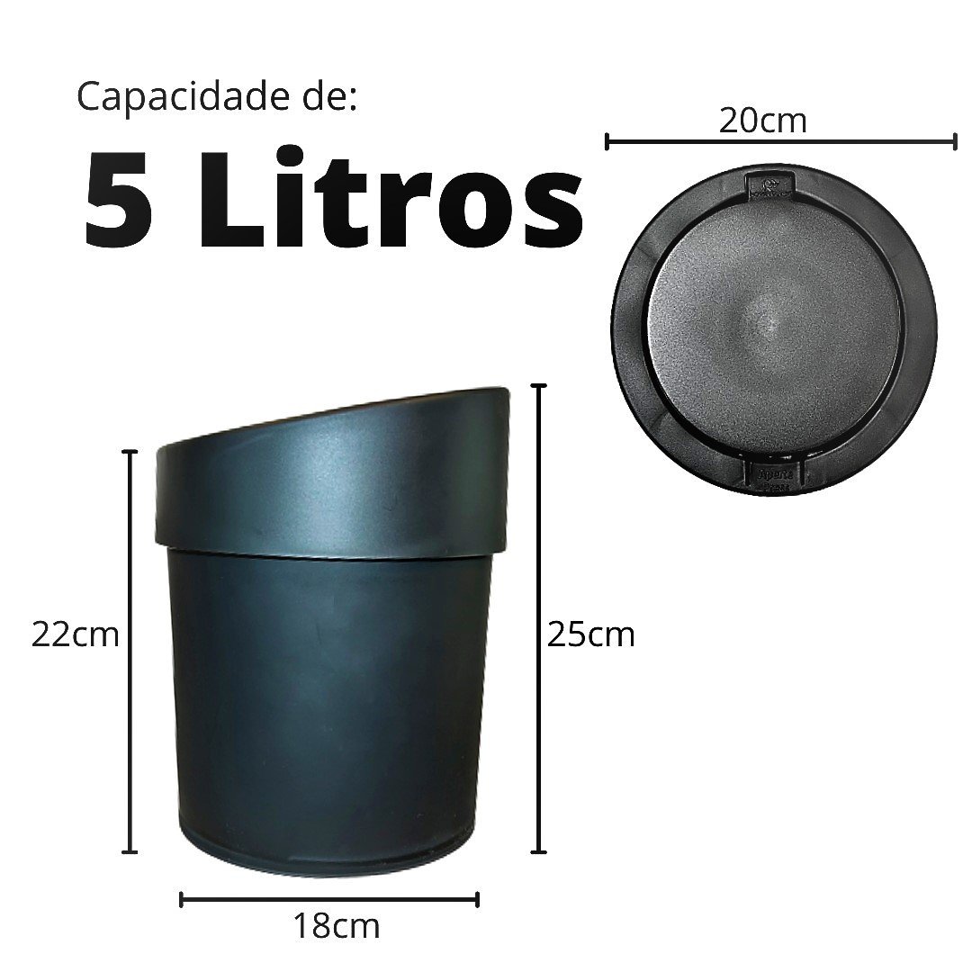 Lixeira Cesto de Lixo 5L cor CINZA com Tampa  Click Abre Fácil - Decoração e Design - 5