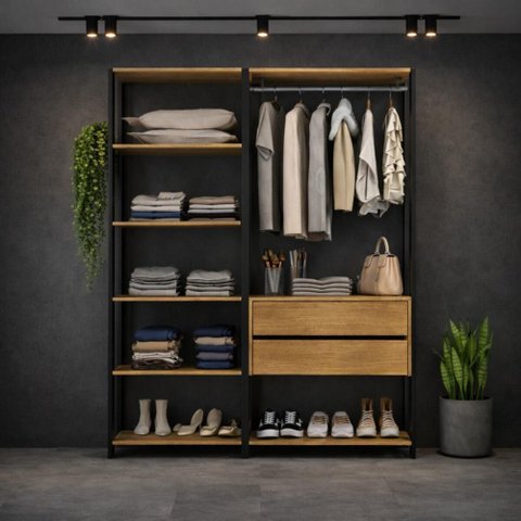 Guarda-roupa Closet Modulado Texas 2 Gavetas 135cm Multimóveis Mp4786 Preto/madeirado