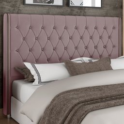 Cabeceira Cama Box Queen 160cm Estofada Frizza P05 Veludo Rosê - Lyam Decor - 2