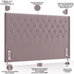 Cabeceira Cama Box Queen 160cm Estofada Frizza P05 Veludo Rosê - Lyam Decor - 4