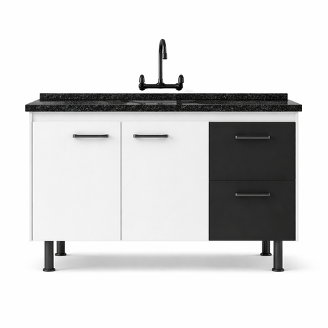 Gabinete Cozinha Mdf 1,14m com Corrediça Telescópica e 4 Pés:branco/preto